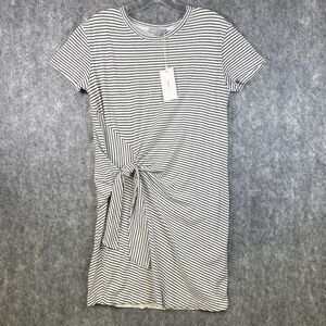 Vince NEW T-Shirt Mini Dress Tunic XS White Black Striped Cotton Side Tie Lined